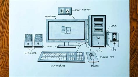 Easy way to draw desktop computer step by step with pencil shading ...