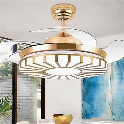 Art Deco style 3 Color Dimming Light LED Chandelier Remote Invisible Ceiling Fan - Ceiling Fans