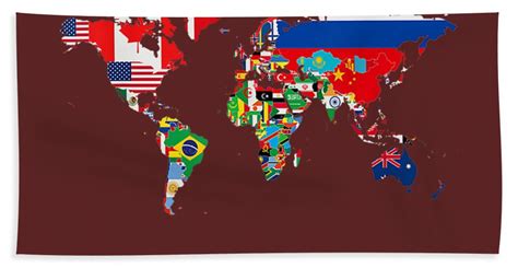 International World Flags Flags World Map for kids Bath Towel by Rares ...