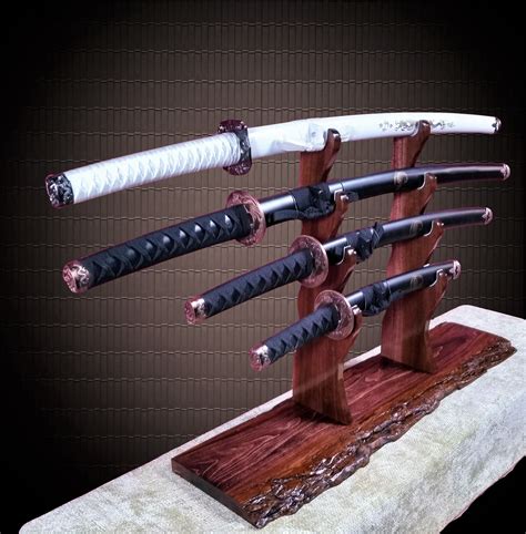 Rustic 4 Tier Sword Stand Display Katana Wakizashi Tanto Samurai Mantel Desk Top Japanese Decor ...