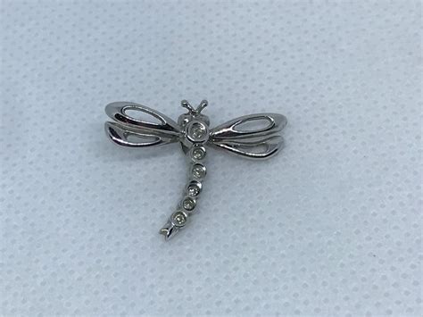 14K White Gold Diamond Dragon Fly Pendant