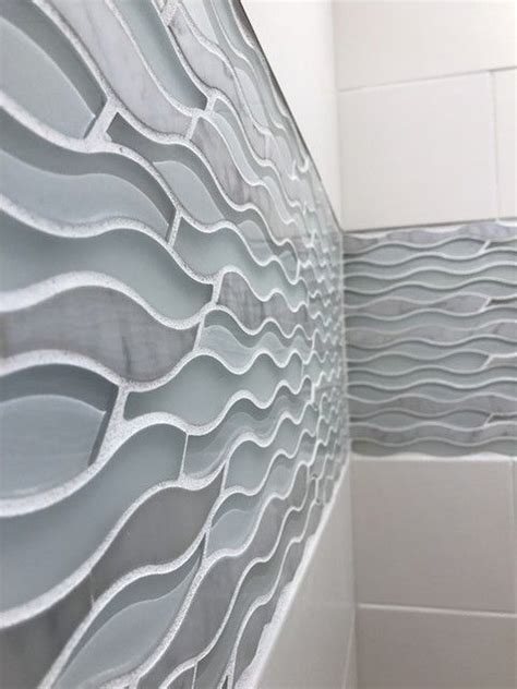 Wave Glass White Glass and Stone Wall Tile | Bathroom shower walls ...