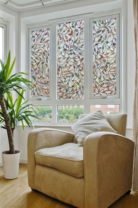 Interior : Faux Stained Glass Window Film With Sofa And Pillow Also ...