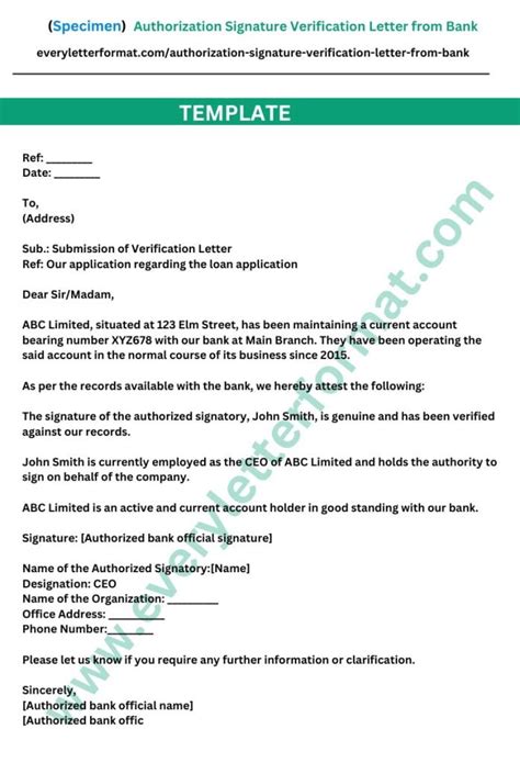 Bank Signature Verification Letter Sample - businessemailexample.com