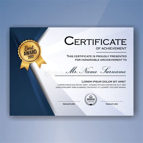 Certificado Elegante Azul Y Blanco De Logro Ilustración del Vector ...