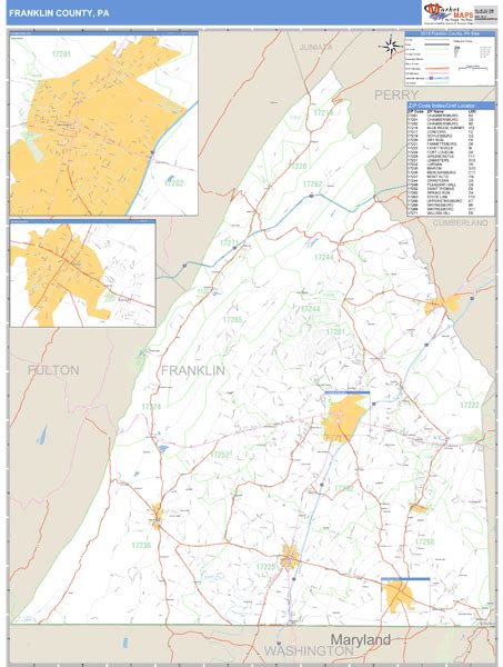 Franklin County, Pennsylvania Zip Code Wall Map | Maps.com.com