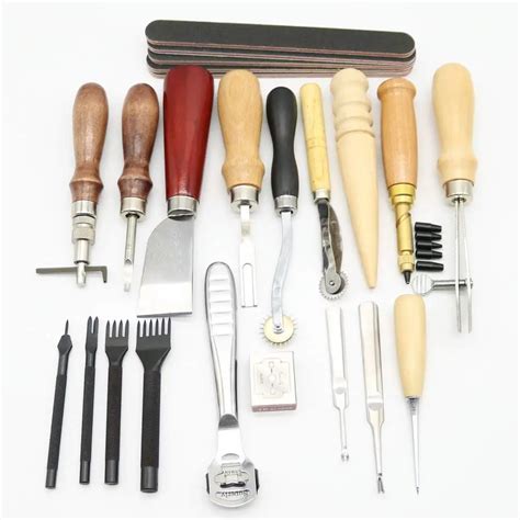 19pcs/set Leather Craft Punch Tool Handmade Kit Stitching Carving Working Sewing Saddle Groover ...