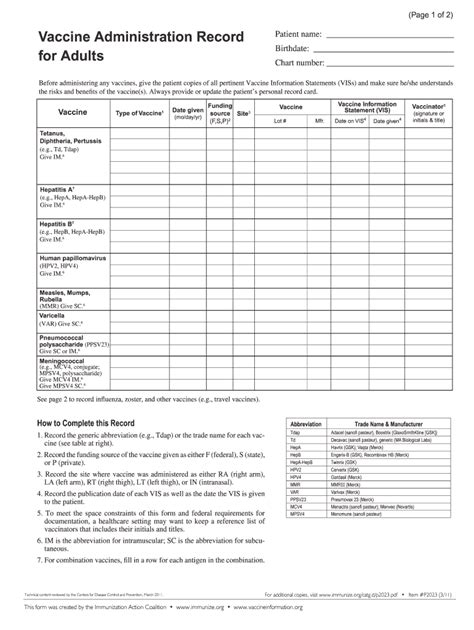 Printable Immunization Record Template