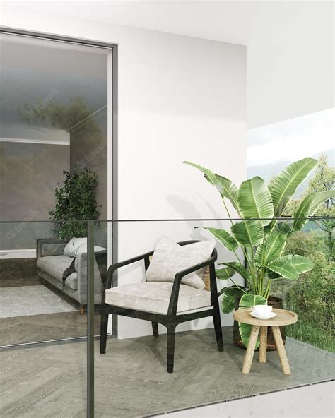 Premium Photo | Balcony or veranda in a modern house or apartment with cozy armchair and plant ...