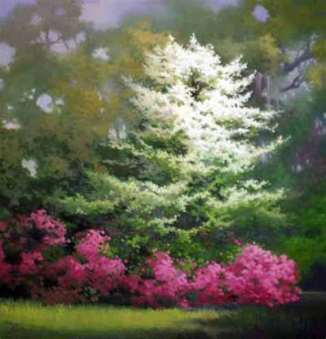 An original oil painting on canvas. The Dogwood Tree. | Garden painting ...