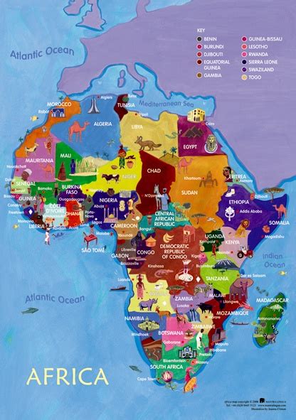 a map of africa with all the countries and their names on it's side