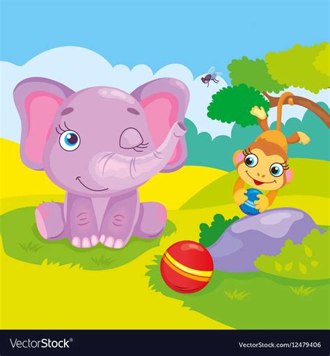 Cute elephant and monkey Royalty Free Vector Image