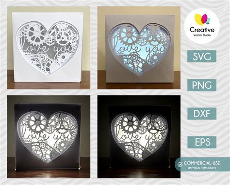 Materials Clip Art & Image Files Heart Shadow Box Svg Valentines Day ...