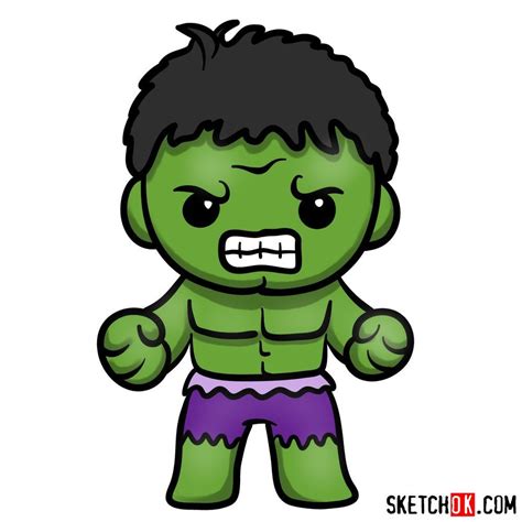 How to draw chibi Hulk | Cute Chibi Superheroes | Marvel cartoon drawings, Marvel cartoons ...