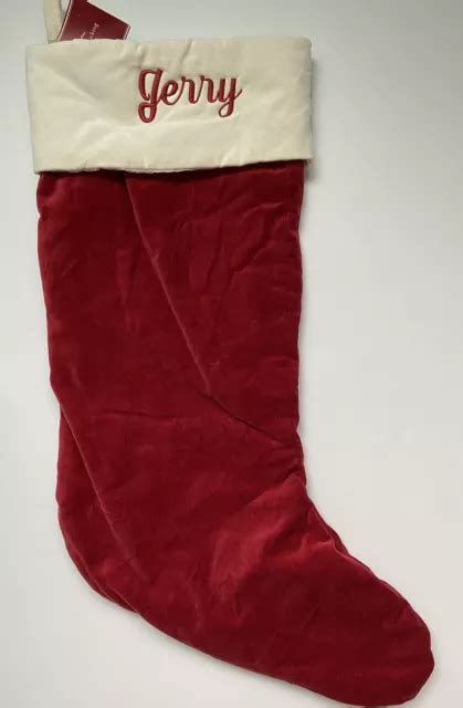 POTTERY BARN CLASSIC Velvet Christmas Stocking *Jerry* Red Ivory Large New $12.79 - PicClick