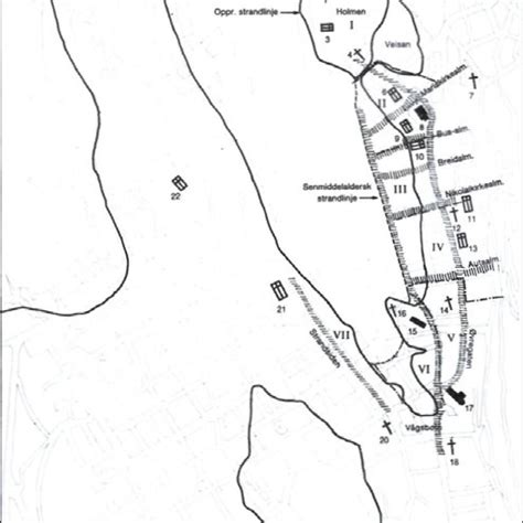 Map of mediaeval church sites in Bergen. Map reproduced from Lidén and... | Download Scientific ...