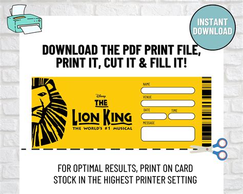 The LION KING Ticket, Editable Musical Ticket, Custom Faux Event ...