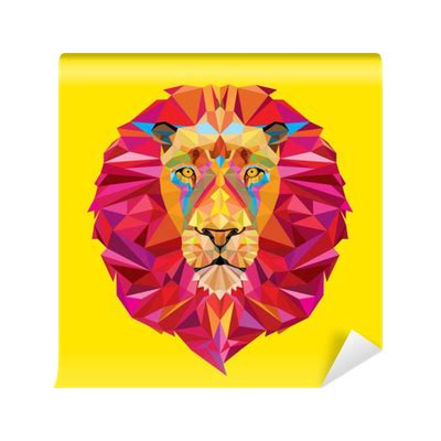 Papier peint Tête de lion en motif géométrique - PIXERS.FR