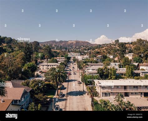 Aerial shot of Hollywood sign over the buildings in Los Angeles, California Stock Photo - Alamy