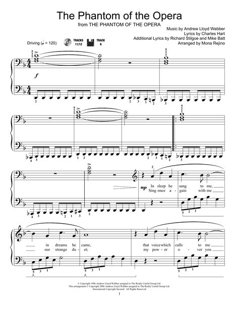 Phantom Of The Opera Sheet Music Piano - Webber - The Phantom Of The Opera sheet music for piano ...