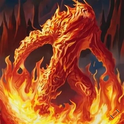 Artwork of a fire elemental creature