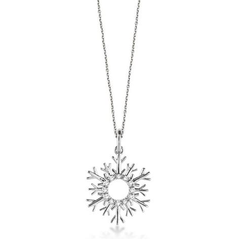 Snowflake Diamond Pendant Necklace 14k White Gold (0.10ct) - CP1