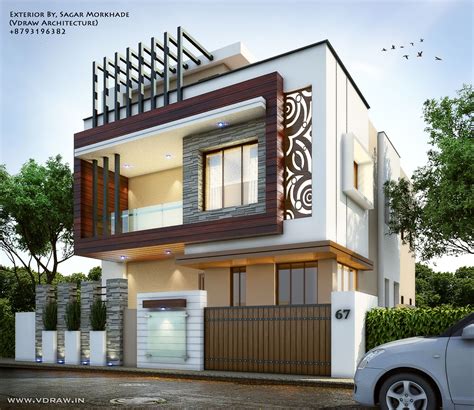 Exterior By, Sagar Morkhade (Vdraw Architecture) +8793196382 | Building front designs, House ...