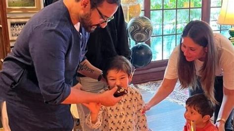 Saif Ali Khan feeds cake to Taimur; Jeh stares at them in adorable ...