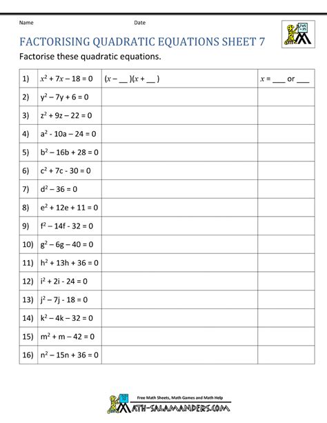 Factoring Quadratic Equations