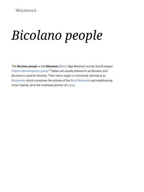 Bicolano People - Wikipedia | PDF