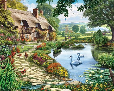 White Mountain Puzzles Lakeside Cottage - 1000 Piece Jigsaw Puzzle , New, Free S | eBay