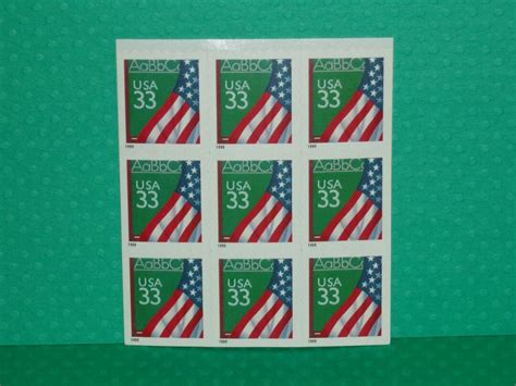 NINE Vintage Unused Postage Stamps 1999 33c Flag and Chalkboard No. 3283 Stamps for Mailings ...