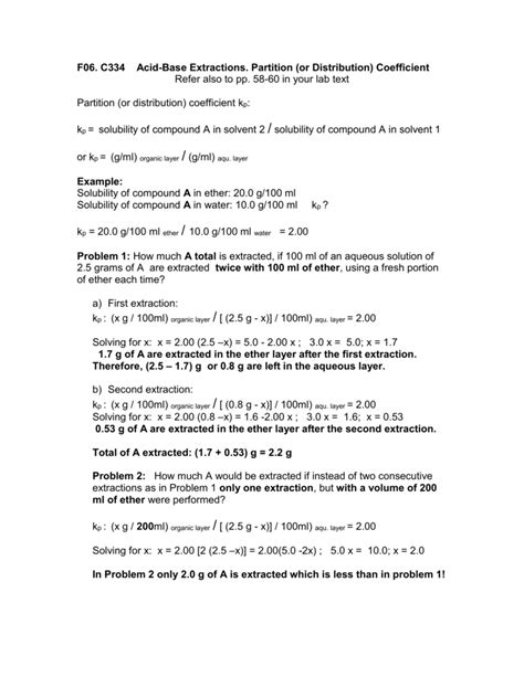 Partition coefficient and partition calculations