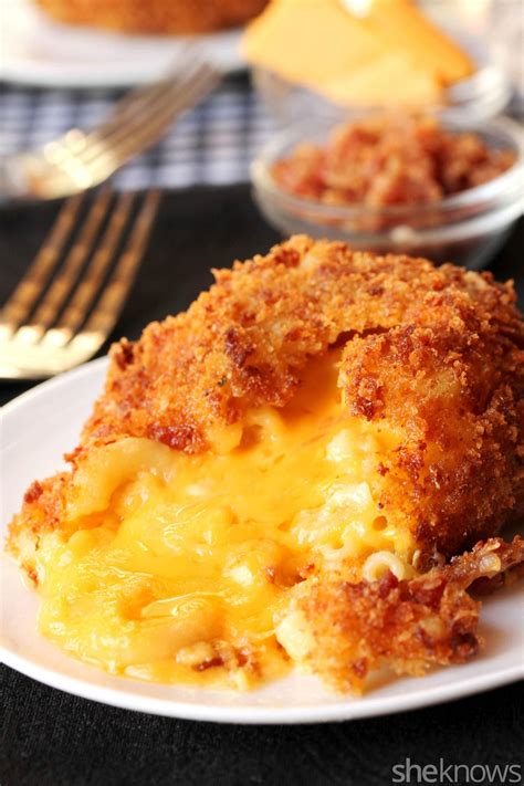 Deep-fried mac and cheese lava cake with a crispy bacon crust is a comfort food dream come true ...