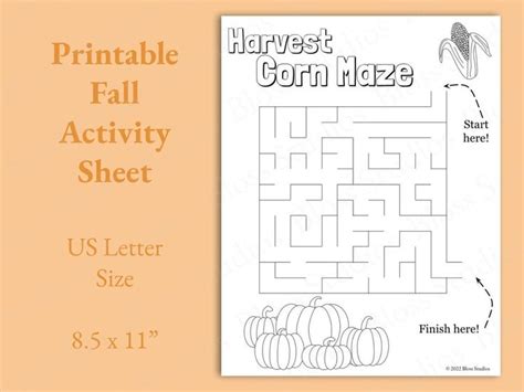 Harvest Corn Maze Activity Page Printable Fall Activity - Etsy ...