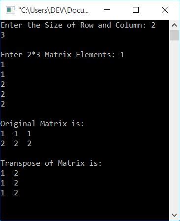 C Program to Find the Transpose of a Matrix