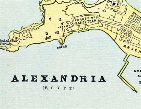 1888 Vintage Map of Alexandria Egypt Old Street Map of