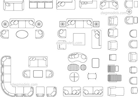 Living Room Furniture AutoCAD blocks, DWG blocks, CAD models free download