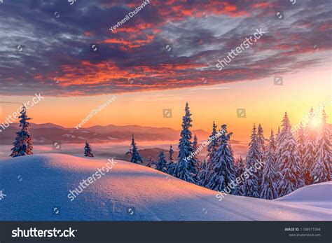 Fantastic Winter Landscape During Sunset Colorful Stock Photo ...