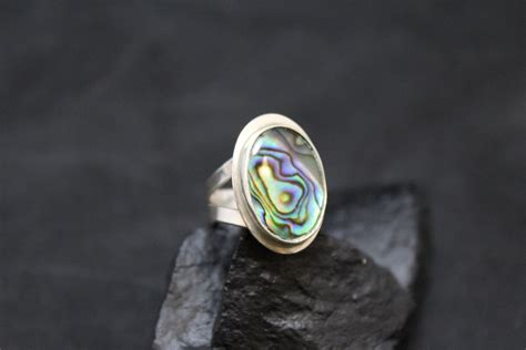 Sterling Silver Abalone Inlay Statement Ring