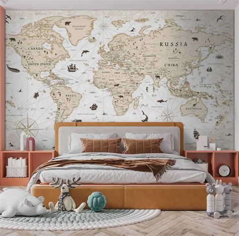 Wall murals Old style world map illustration nr. u50394 - Uwalls.co.uk