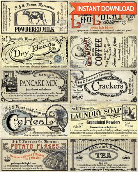 Vintage Pantry Labels Set 2 Antique Decor Farmhouse | Etsy
