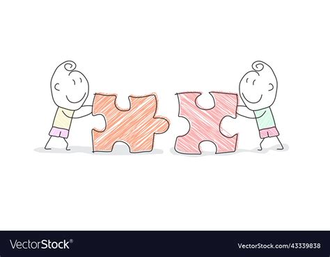 Two cartoon characters move and connect Royalty Free Vector