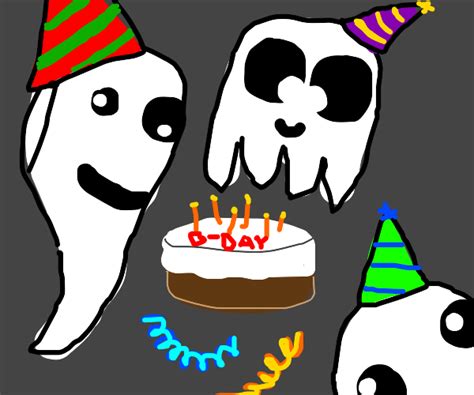 Birthday Ghost has a balloon but he died - Drawception