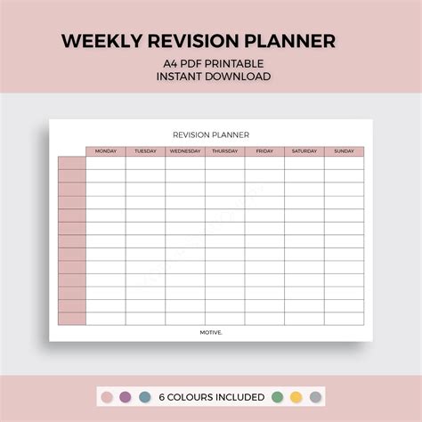 Weekly Revision Planner A4 PDF Instant Download Printable Time - Etsy UK