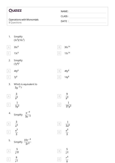 Free dividing monomials worksheet, Download Free dividing monomials worksheet png images, Free ...