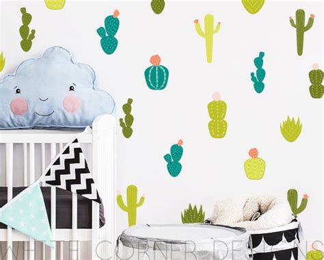 Cactus Wall Decals Colorful Cacti Wall Stickers Nursery - Etsy