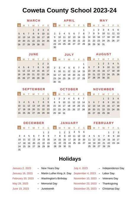 Coweta County Schools Calendar 2023-24 With Holidays