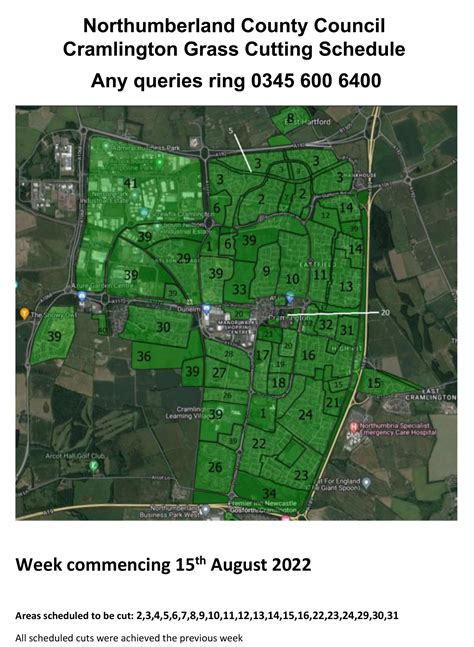 Grass cutting schedule for week commencing August 15th 2022 - Cramlington Town Council