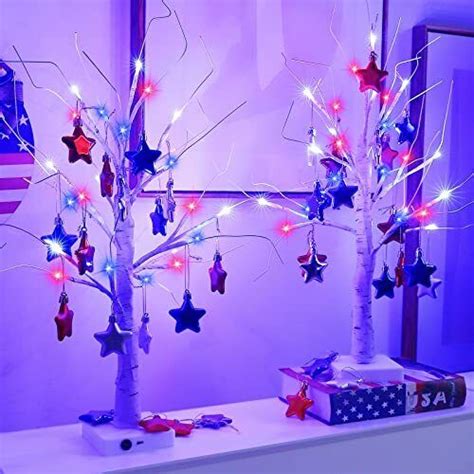 2Pack 24Inch 4th of July Decorations Lighted Birch Tree,USB&Timer&Battery | eBay